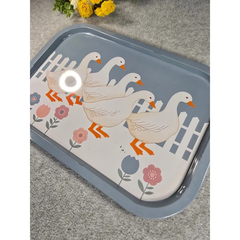 Vintage Goose Metal Serving Tray Blue Geese Farmhouse Cottagecore 15x10.5in